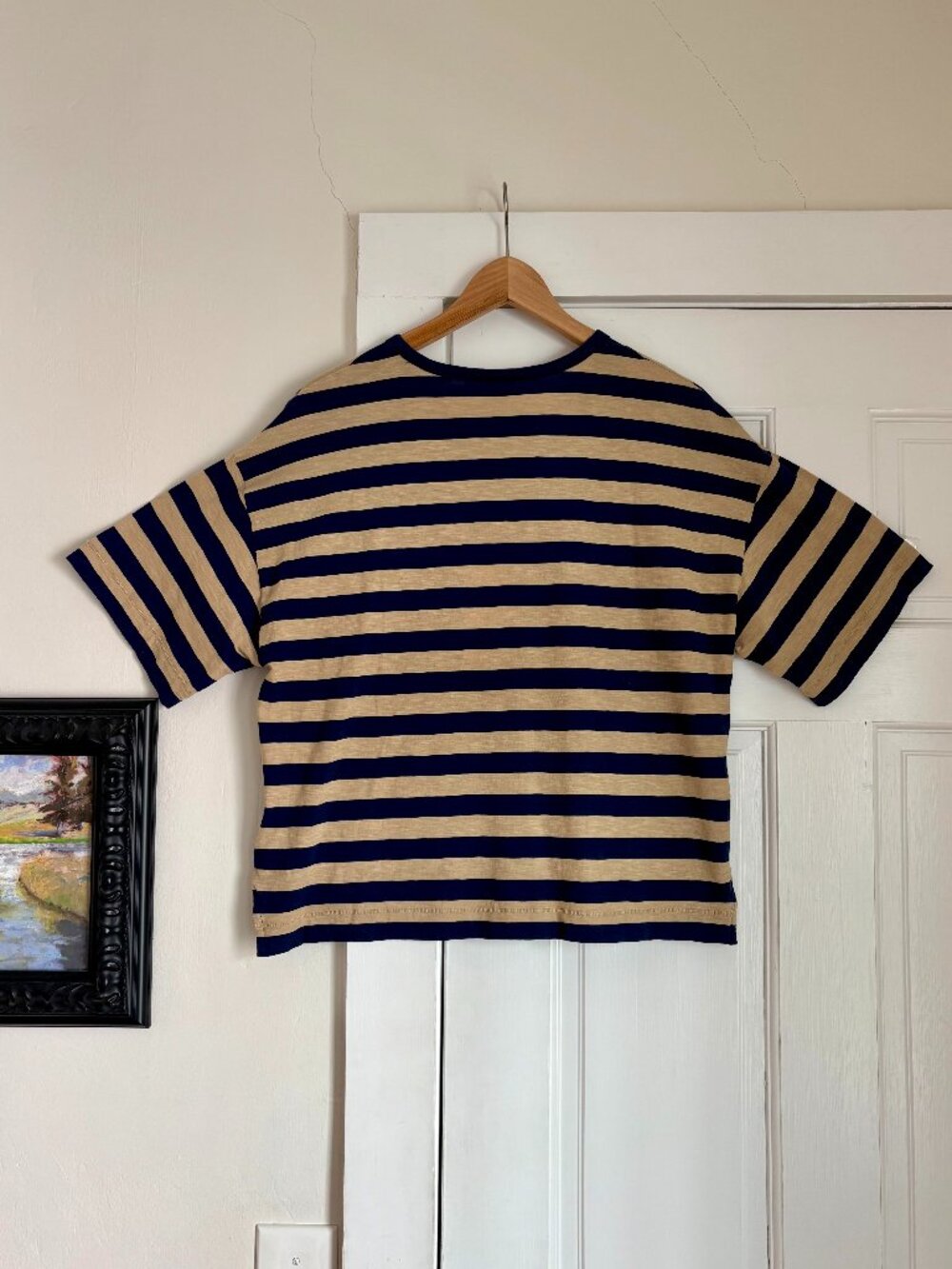 Toast Bold Stripe Cotton Boxy Tee in Blue/Sand - Sz. Small - Brand New with Tags - Picture 3 of 13